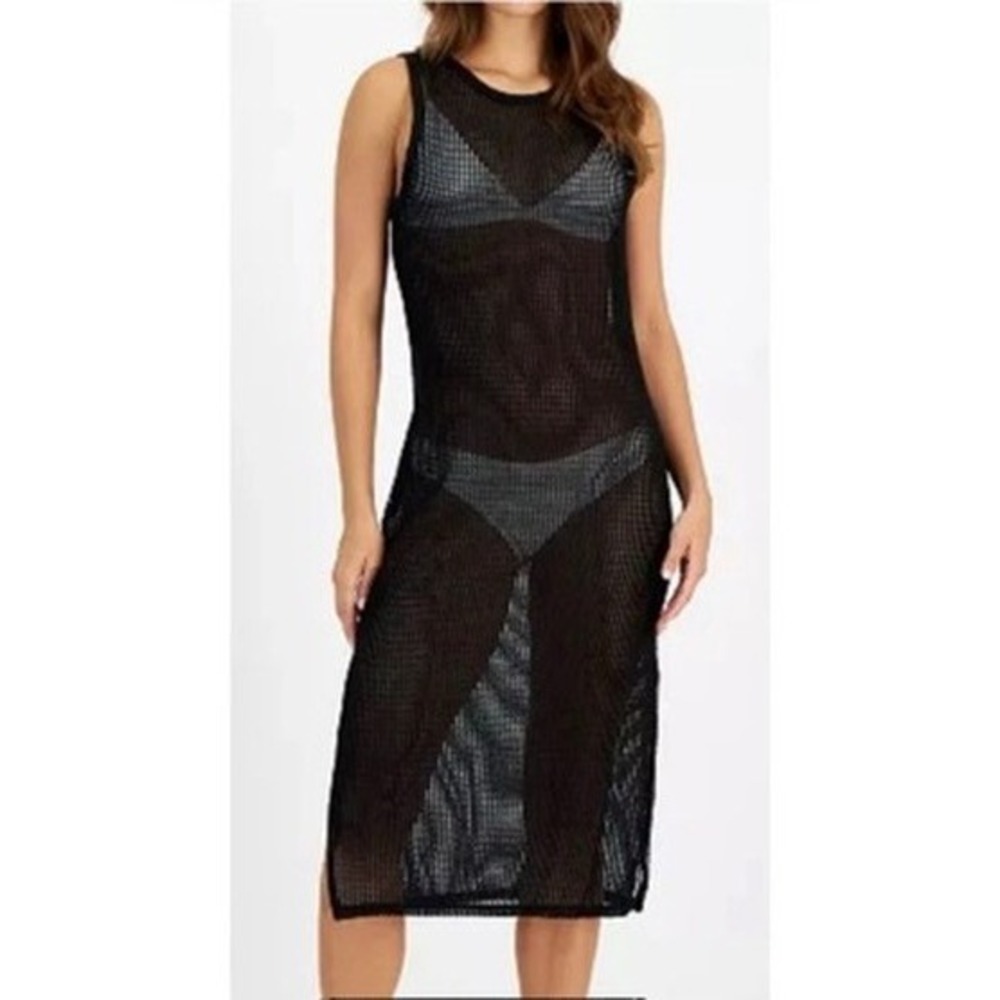 NWT Miken Swim Cover Up Dress Womens Black Mesh Open Knit Sleeveless XS $38